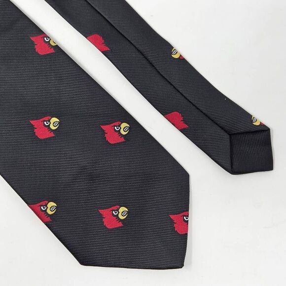 LOUISVILLE CARDINALS NCAA SILK TIE BLACK LOGO SATIN FOULARD ALUMNI 3.5" X 57" - Picture 1 of 3